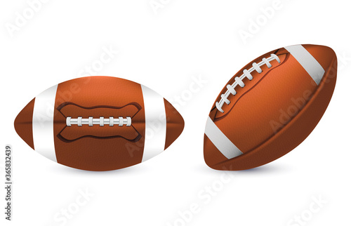 Realistic Detailed 3d Rugby Balls Set. Vector