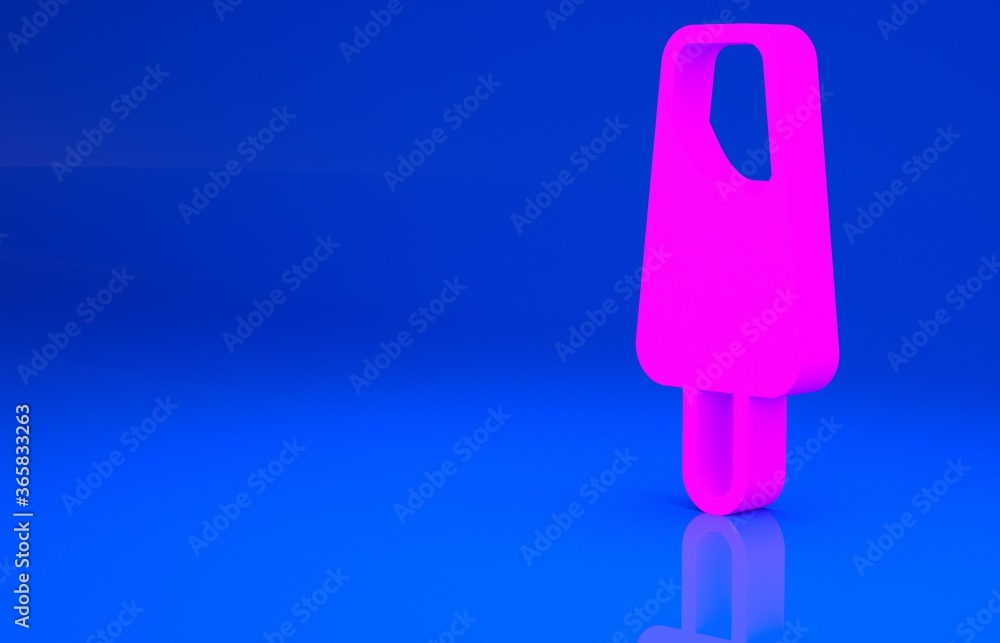 Pink Popsicle ice cream on wooden stick icon isolated on blue background. Minimalism concept. 3d illustration. 3D render.. Pink Popsicle ice cream on wooden stick icon isolated on blue background. Minimalism concept. 3d illustration. 3D render..