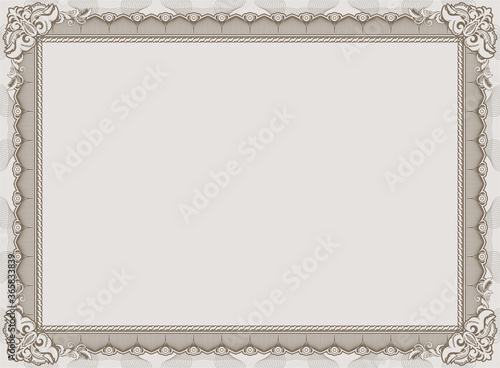 Official beige guilloche border for certificate. Vector illustration. Empty blank