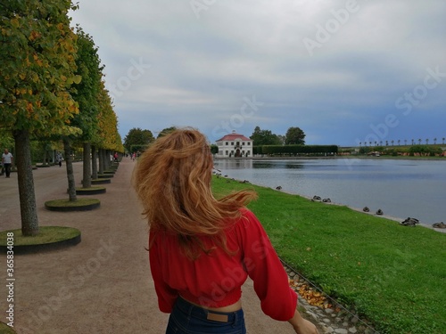 young woman and beatuful landscape photo