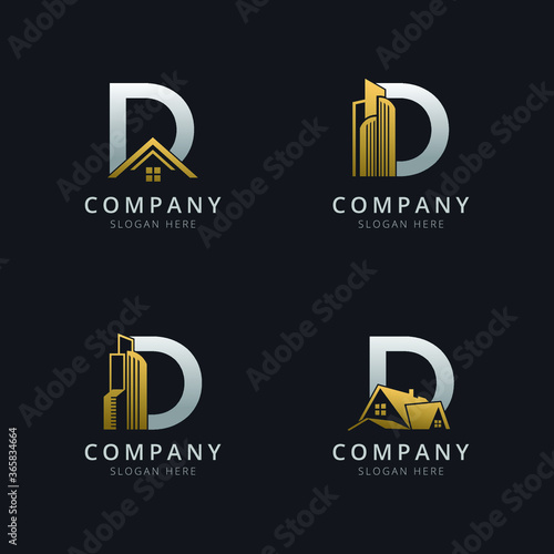 Initial D logo with real estate elements in gold and silver color