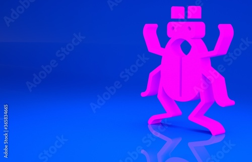 Pink Beetle bug icon isolated on blue background. Minimalism concept. 3d illustration. 3D render..