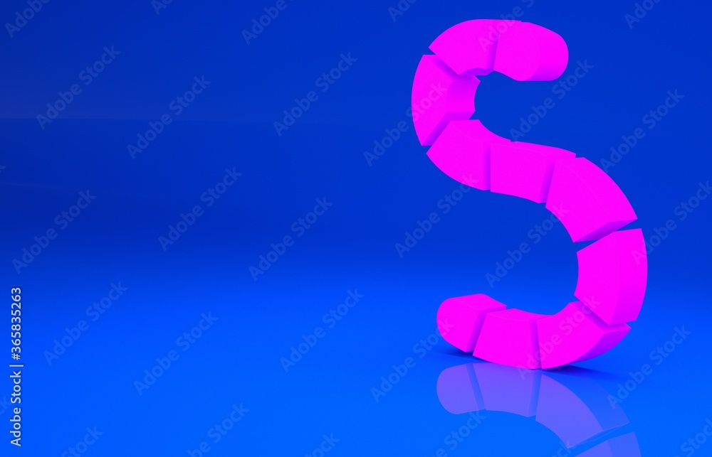 Pink Worm icon isolated on blue background. Fishing tackle. Minimalism concept. 3d illustration. 3D render.. Pink Worm icon isolated on blue background. Fishing tackle. Minimalism concept. 3d illustration. 3D render..