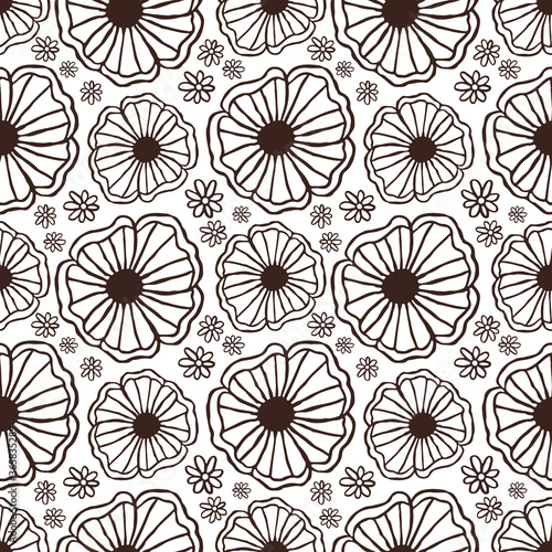 Floral pattern background with hand drawn flowers. Rustic floral design for textile, wall paper and interior decoration.
