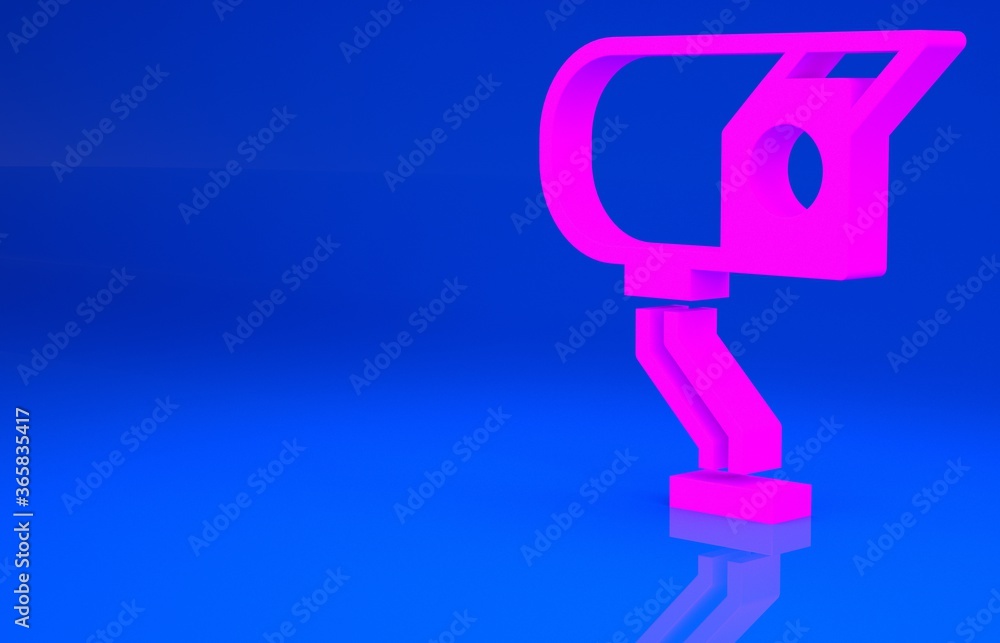 Pink Security camera icon isolated on blue background. Minimalism concept. 3d illustration. 3D render.. Pink Security camera icon isolated on blue background. Minimalism concept. 3d illustration. 3D render..