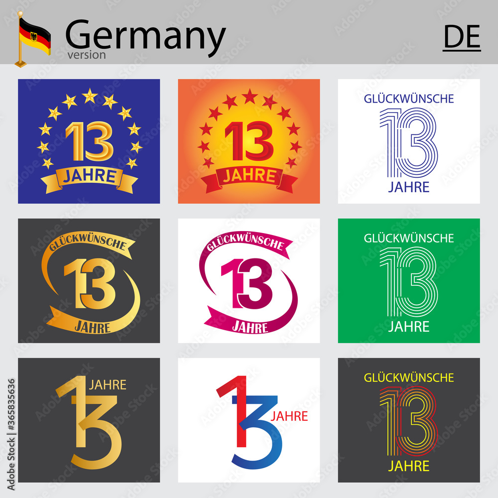 German set of number 13 templates