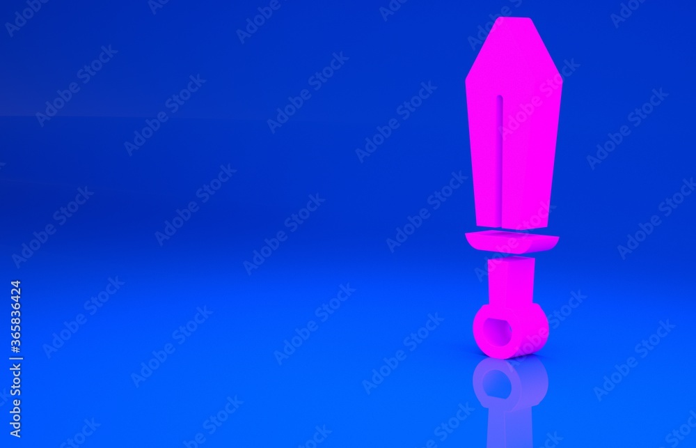 Pink Sword toy icon isolated on blue background. Minimalism concept. 3d illustration. 3D render.. Pink Sword toy icon isolated on blue background. Minimalism concept. 3d illustration. 3D render..