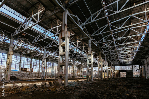Abandoned large industrial hall waiting for demolition. Former Voronezh excavator manufacturing factory © Mulderphoto