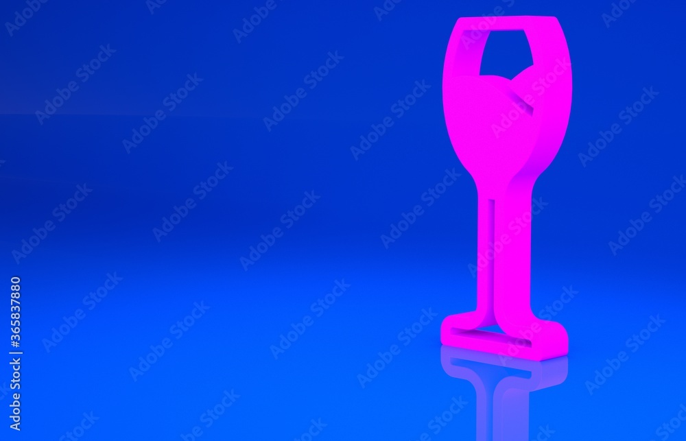 Pink Wine glass icon isolated on blue background. Wineglass icon. Goblet symbol. Glassware sign. Happy Easter. Minimalism concept. 3d illustration. 3D render.. Pink Wine glass icon isolated on blue background. Wineglass icon. Goblet symbol. Glassware sign. Happy Easter. Minimalism concept. 3d illustration. 3D render..