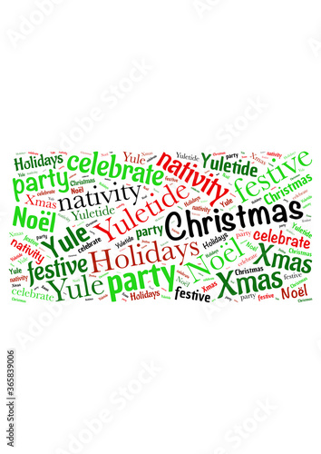 Illustration of a word cloud with words representing Christmas