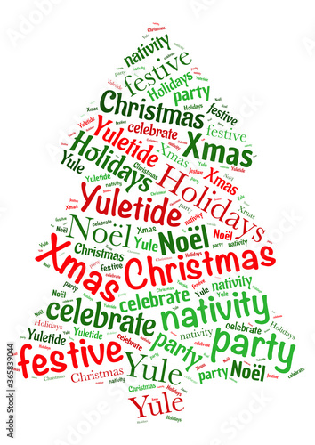 Illustration of a word cloud with words representing Christmas