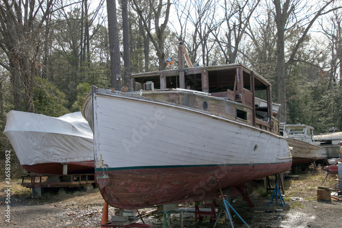 Old antique wood boat.