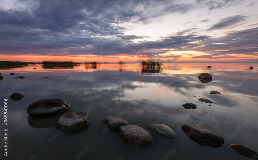 Summer morning landscape of Ladoga lake, Leningrad region, Russia