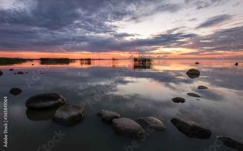 Summer morning landscape of Ladoga lake, Leningrad region, Russia photo