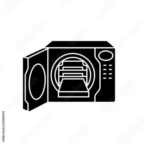 Steam autoclave black glyph icon. Professional sterilization equipment, industrial disinfection silhouette symbol on white space. Decontamination machine. Autoclave vector isolated illustration