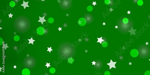 Light Green vector backdrop with circles  stars. Colorful disks  stars on simple gradient background. Design for wallpaper  fabric makers.