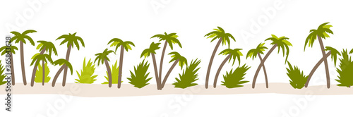 vector seamless pattern for fabric  textile and print. tropical ocean shore with palm trees.