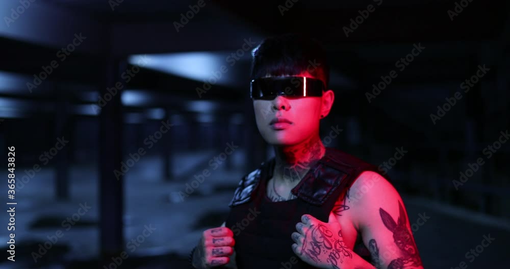 Cyberpunk video. Man in stylish futuristic glasses. Cyberpunk video. Man in stylish futuristic glasses.