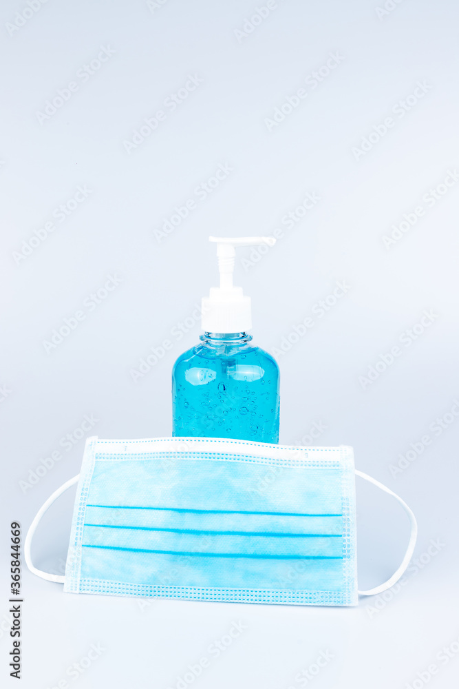 Hygienic face mask and Alcohol gel Sanitizer hand gel cleaners for anti Bacteria and virus on White Background, People using alcohol gel to wash hands to prevent COVID-19 virus Hygienic face mask and Alcohol gel Sanitizer hand gel cleaners for anti Bacteria and virus on White Background, People using alcohol gel to wash hands to prevent COVID-19 virus