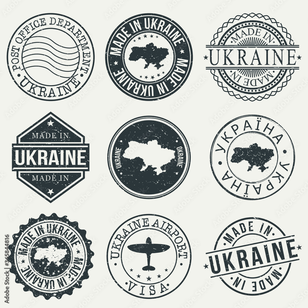 Ukraine Set of Stamps. Travel Stamp. Made In Product. Design Seals Old Style Insignia. Ukraine Set of Stamps. Travel Stamp. Made In Product. Design Seals Old Style Insignia.