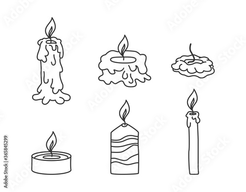 Burning candles doodle vector set