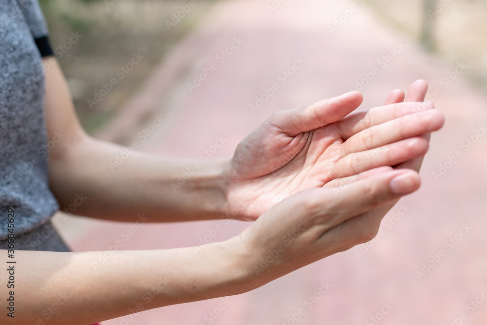 Fototapeta premium Wash your hands with alcohol gel.