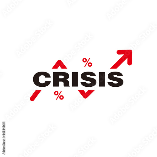 crisis increased flat illustration design, crisis text with percent and arrow template vector