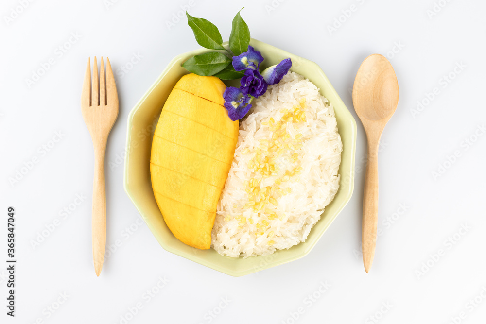 mango with sticky rice on white background mango with sticky rice on white background