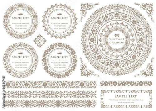 vintage ornament set. decorative borders and frames.