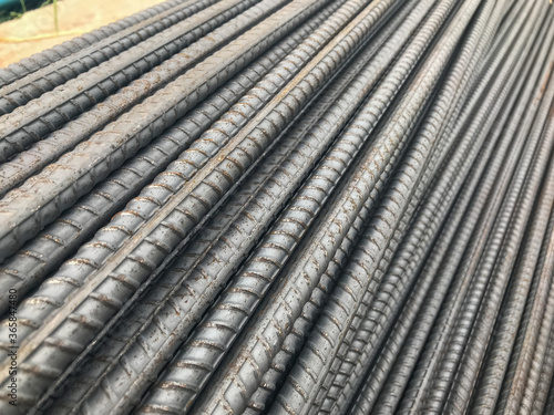 close up Stack of steel bar at construction site © moxumbic