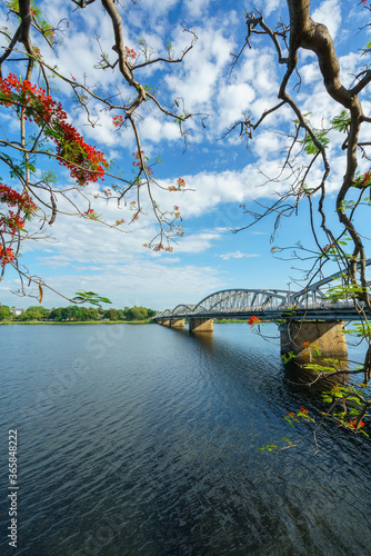 Truong Tien bridge crossing Huong river in Hue city, Vietnam