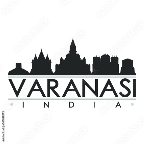 Varanasi India Skyline Silhouette Design City Vector Art Famous Buildings.