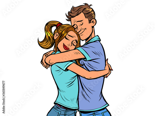 A couple hug each other. Love and a romantic date