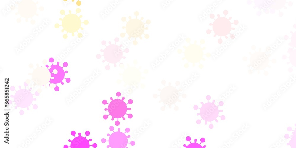 Light pink, yellow vector background with covid-19 symbols.