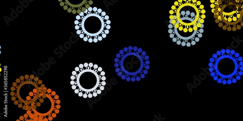 Dark blue, yellow vector template with flu signs.