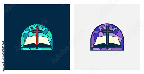 Faith church logo. Stained glass with book and cross modern vector logotype © CHEESEBURGER