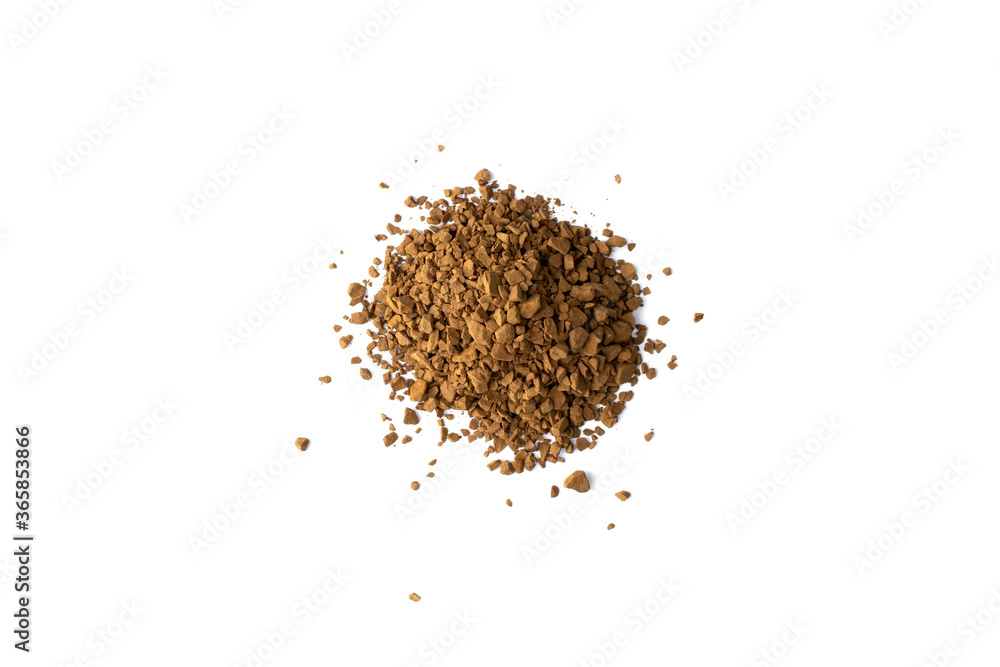 Heap of instant coffee isolated on white background, top view Heap of instant coffee isolated on white background, top view