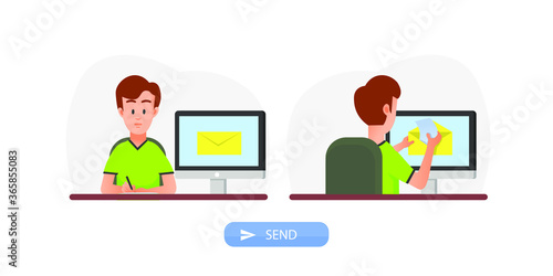 illustration of a man sending emails