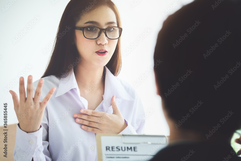 HR discussion job interview with answers from women applying for jobs. HR discussion job interview with answers from women applying for jobs.