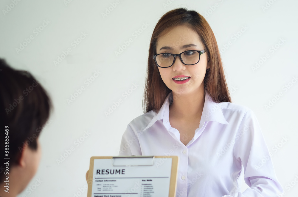 HR discussion job interview with answers from women applying for jobs. HR discussion job interview with answers from women applying for jobs.