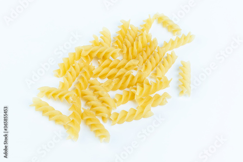 Raw pasta on a white background, Isolated.