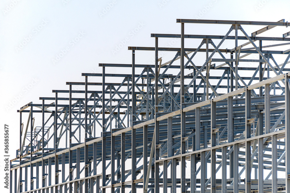 Steel frame structure under construction