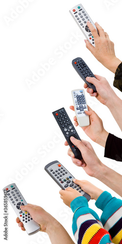  human hands from a remote control on a white background.control panel.