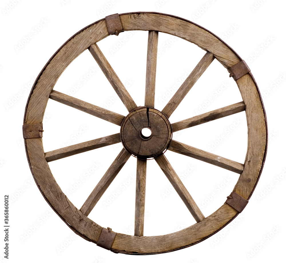 Old wagon wheel on a white background Old wagon wheel on a white background