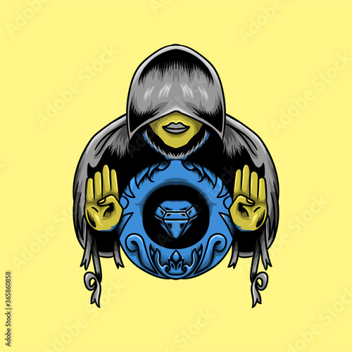 Vector illustration - people character hand stop , diamon blue effect vector template tattoo
