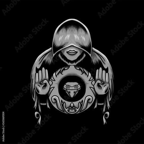 Vector illustration - people character hand stop , diamon blue effect vector template tattoo
