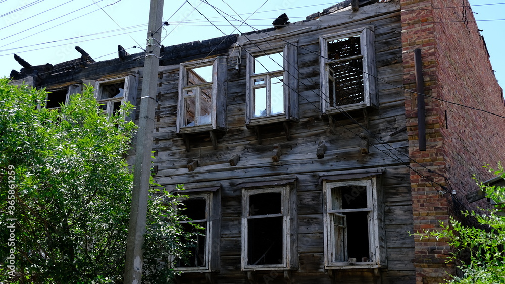 
Destroyed old residential building in Russia