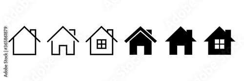 Vector home icons. House symbol. Set of real estate objects and houses black icons isolated on white background.
