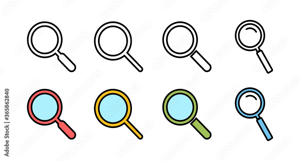 Set of Search icons. Glass vector icon. search magnifying glass icon. Find Set of Search icons. Glass vector icon. search magnifying glass icon. Find