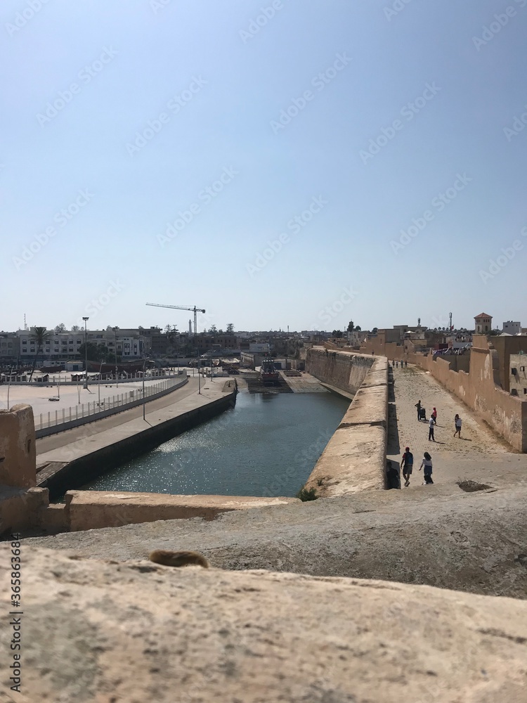 El-Jadida / Morocco - September 08 2019: The Portuguese fortification of Mazagan (now is part of El-Jadida city and on Unesco World Heritage list) 
